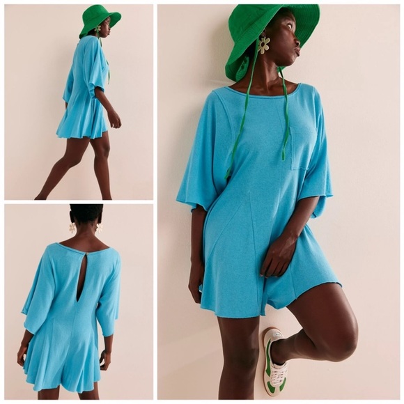Free People Pants - NEW! FREE PEOPLE Free-est MONA Shorts Romper Size XS TROPICAL BLUE Turquoise